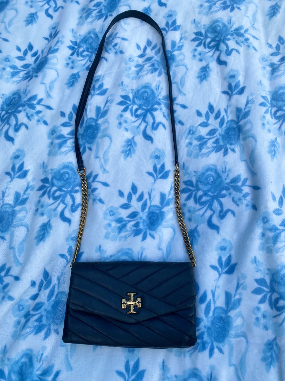 Tory Burch Black Quilted Crossbody with Gold Chain